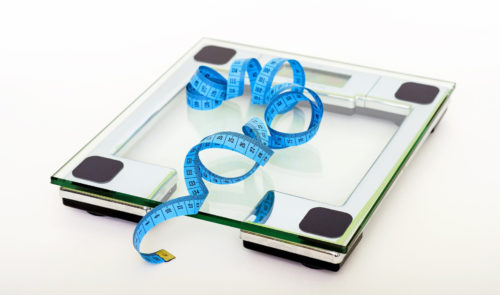Weighing scales and tape measure